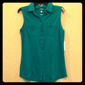 NWT Turquoise M Sleeveless Button Up Collar Blouse